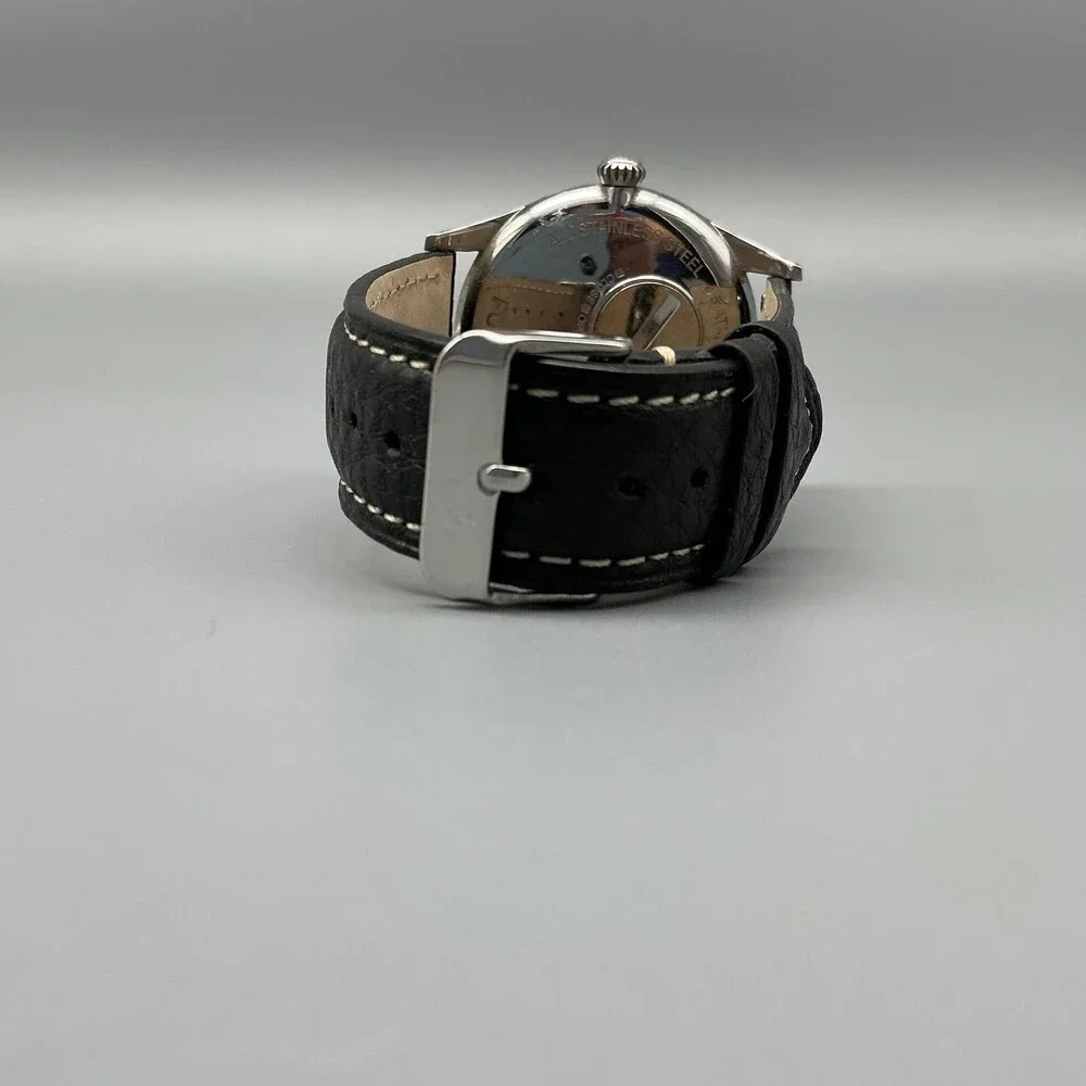 Fossil Mens Watch 42mm Silver Tone Black Leather Small Seconds New Battery